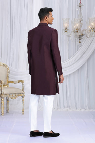 Wine Art Silk Readymade Indo Western For Men