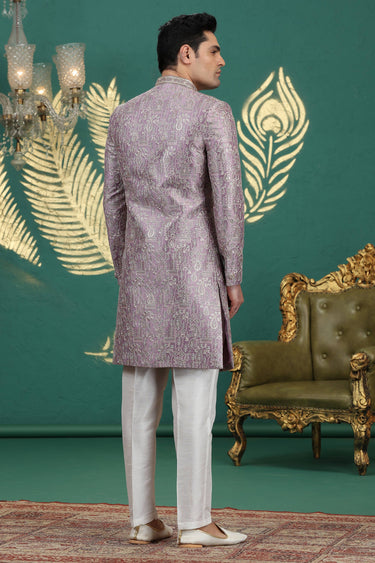 Lavender Wedding Wear Readymade Glamorous Sherwani For Men In Art Silk Fabric