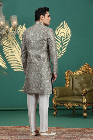 Olive Art Silk Graceful Readymade Men Sherwani For Wedding Wear