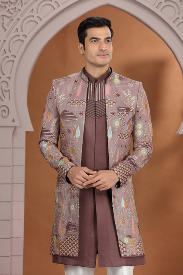 brown-art-silk-readymade-3-piece-indo-western-for-men