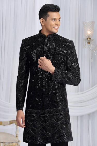 Sequence Work Black Readymade Indo Western For Men