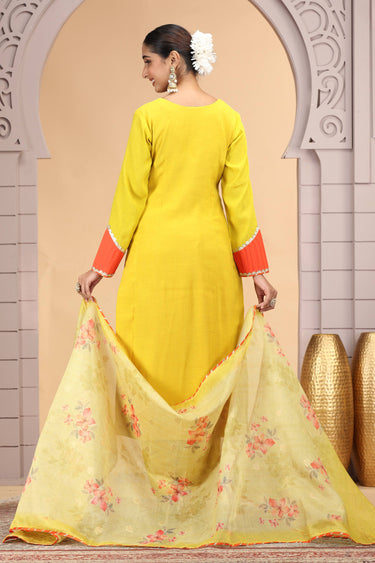 Yellow Readymade Designer Suit In Chiffon Fabric