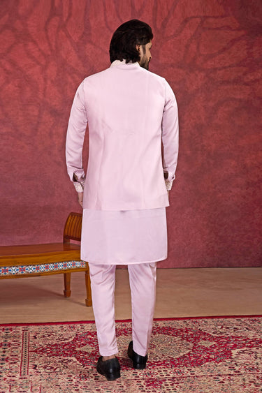 Lavender Function Wear Art Silk Readymade Kurta Pyjama With Jacket For Men