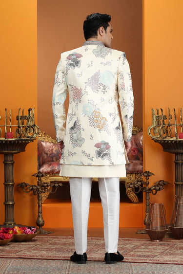Cream Wedding Wear Art Silk Embroidered Readymade Indo Western