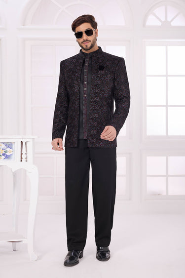 Velvet Black Wedding Wear Readymade Jodupuri Jacket