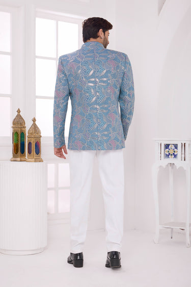 Art Silk Fabric Teal Wedding Wear Readymade Jodhpuri Jacket