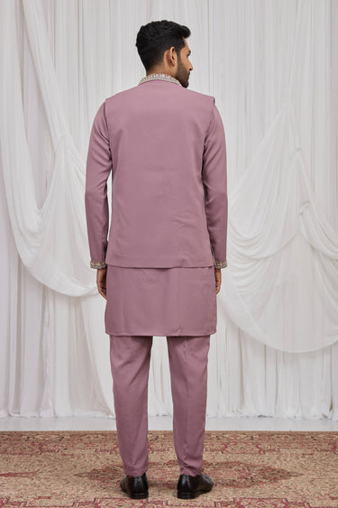 Pink Function Wear Fancy Fabric Readymade Kurta Pyjama With Jacket For Men