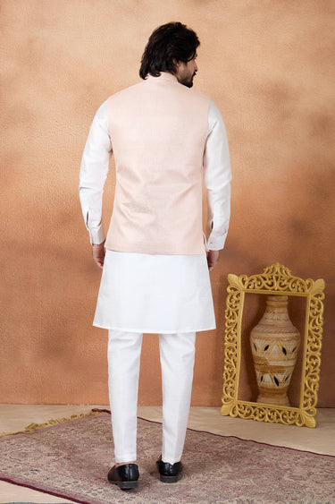 Jacquard Fabric Off White Men Readymade Kurta And Aligadhi Pant For Wedding Wear