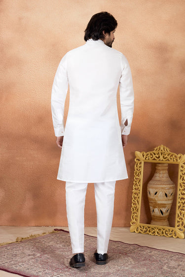 Art Silk Fabric Off White Men Readymade Kurta Pyjama For Function Wear
