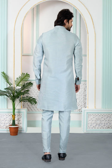 Grey Function Wear Art silk Readymade Kurta With Aligadhi Pant For Men