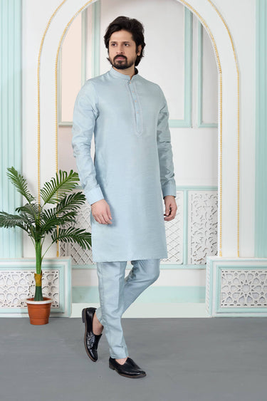 Grey Function Wear Art silk Readymade Kurta With Aligadhi Pant For Men