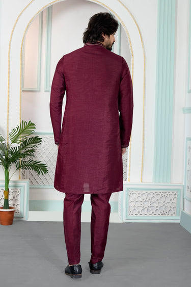 Maroon Art Silk Fabric Function Wear Readymade Kurta Pyjama For Men