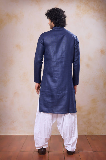 Navy Blue Sangeet Wear Cotton Readymade Kurta With Patiyala Style Bottom For Men