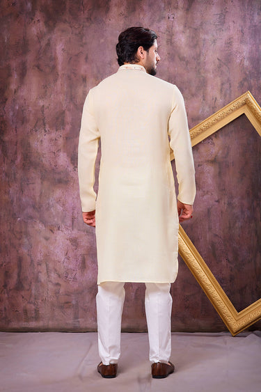 Yellow Sangeet Wear Embroidered Readymade Kurta With Aligadhi Pant For Men
