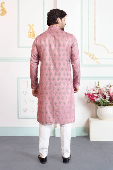 Pink Festive Wear Art Silk Fabric Readymade Kurta Pyjama For Men