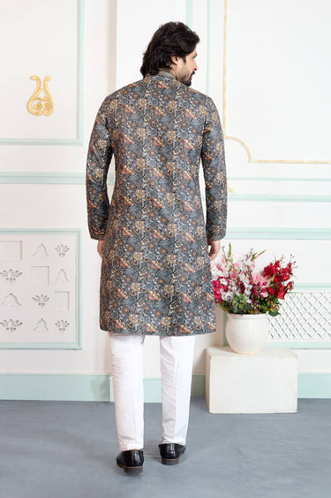 Art Silk Dark Green Men Readymade Kurta With Aligadhi Pant For Festive Wear
