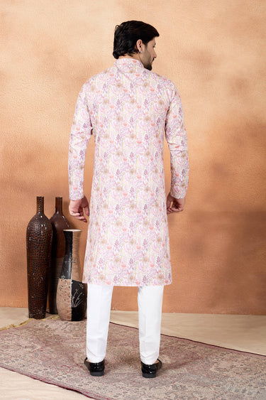 Pink Function Wear Art Silk Fabric Readymade Kurta Pyjama For Men
