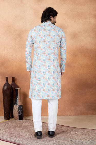 Art Silk Fabric Blue Men Readymade Kurta Pyjama For Function Wear