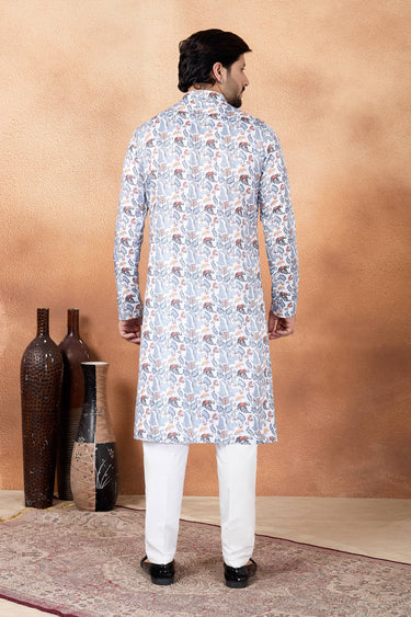 Off White Function Wear Art Silk Readymade Kurta With Aligadhi Pant For Men