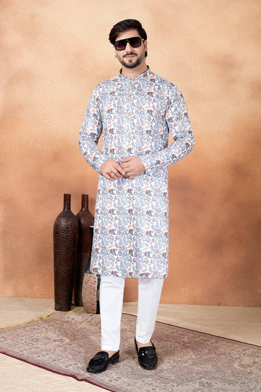 Off White Function Wear Art Silk Readymade Kurta With Aligadhi Pant For Men