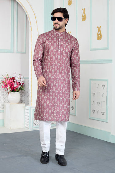 Art Silk Wine Men Readymade Kurta With Aligadhi Pant For Function Wear