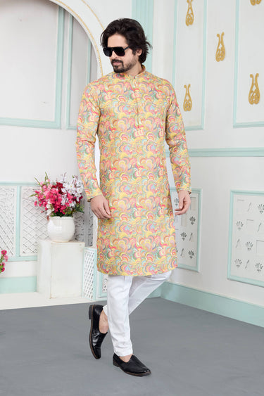Multi Color Function Wear Art Silk Readymade Kurta Pyjama For Men