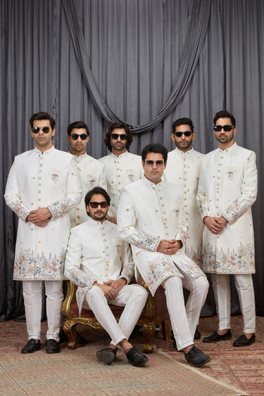 Art Silk Fabric Cream Readymade Indo Western For Men