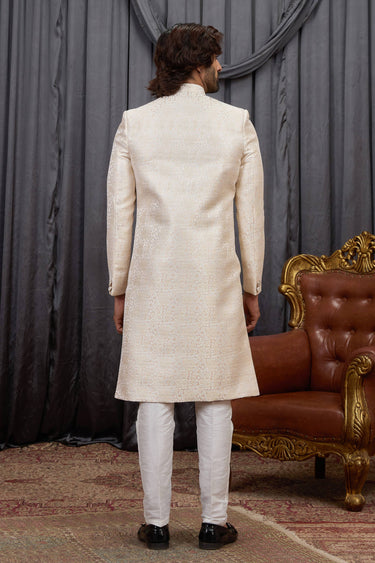 Jacquard Fabric Beige Readymade Indo Western For Men