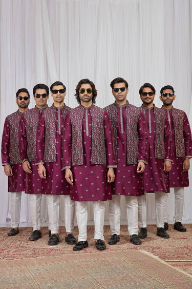 Art Silk Fabric Wine Sangeet Wear Readymade Kurta Pyjama For Men