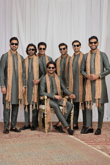 Art Silk Grey Festive Wear Readymade Kurta Pyjama With Dupatta For Men