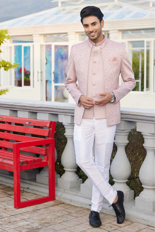 Art Silk Pink Readymade Lovely Jodhpuri Jacket