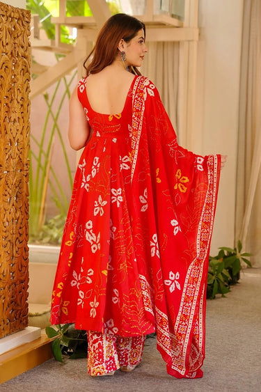 Fancy Red Floor Length Readymade Anarkali Kurta Set For Girls