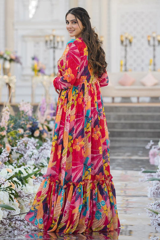 Multi Color Chinon Fabric Beautiful Readymade Sharara Suit With Koti