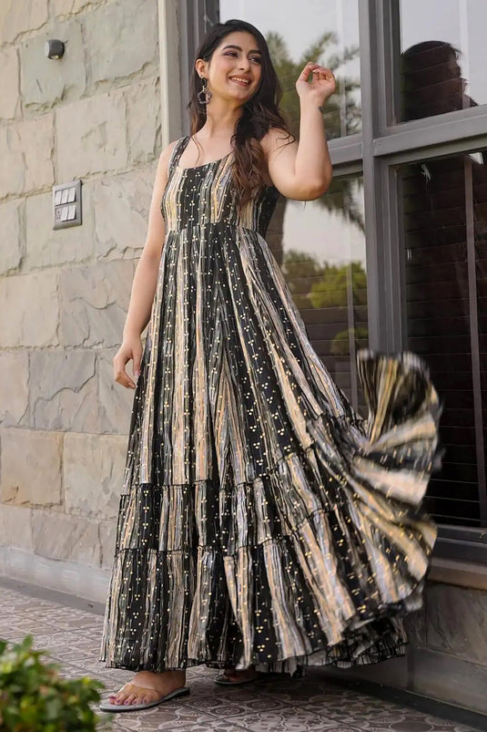 Outstanding Black Color Printed Anarkali Gown