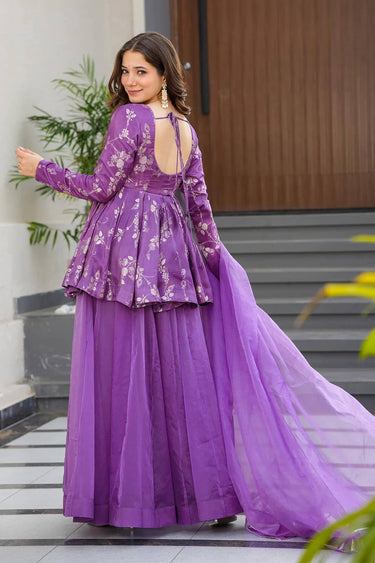Purple Festive Wear Art Silk Printed Readymade Palazzo Suit