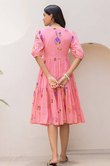 Women'S Floral Print Knee Length Fit And Flare A-Line Dress