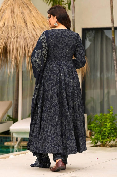 Black Muslin Printed Readymade Anarkali Salwar Kameez