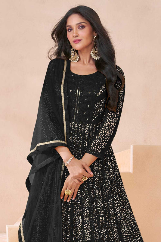 Sushrii Mishraa Captivate Embroidered Black Color Georgette Anarkali Suit