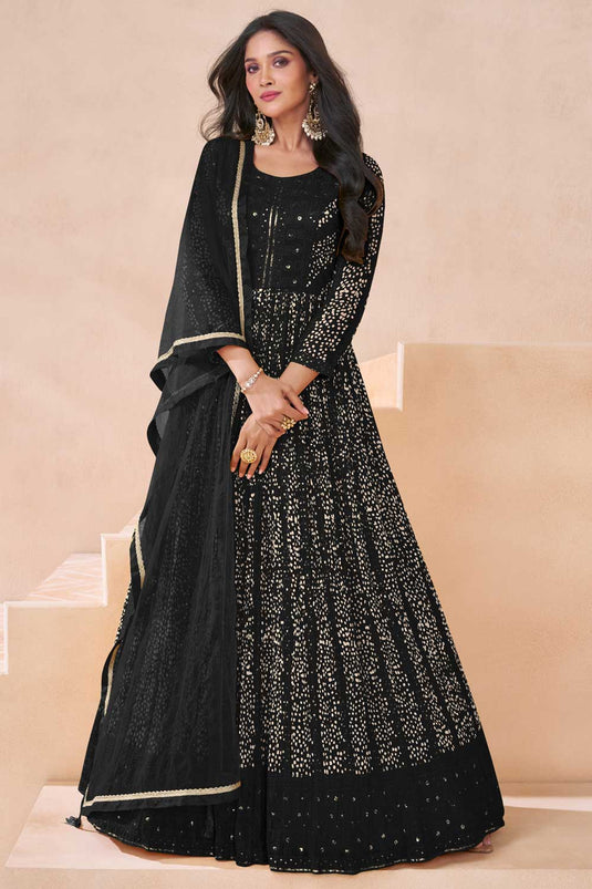 Sushrii Mishraa Captivate Embroidered Black Color Georgette Anarkali Suit