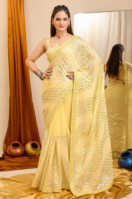 Function Wear Yellow Color Stylish Georgette Saree