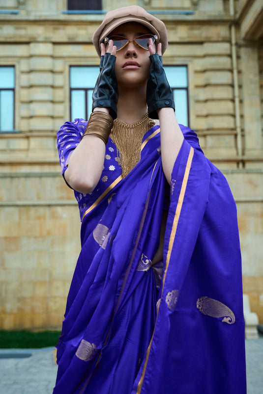 Contemporary Purple Color Satin Fabric Saree For Function