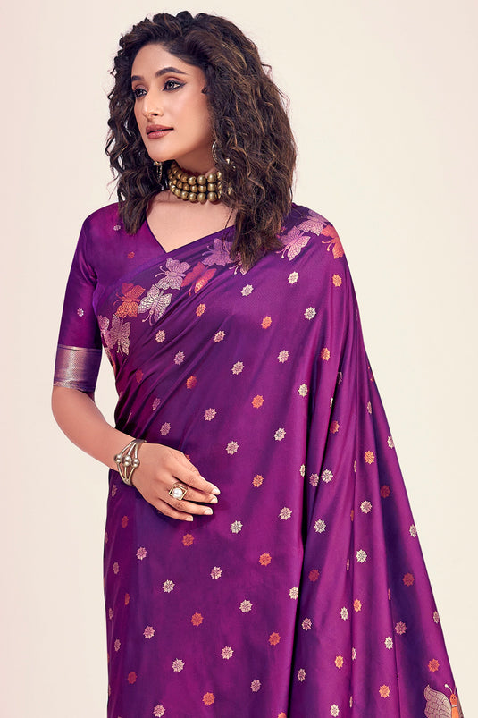 Phenomenal Printed Purple Color Banarasi Style Silk Saree