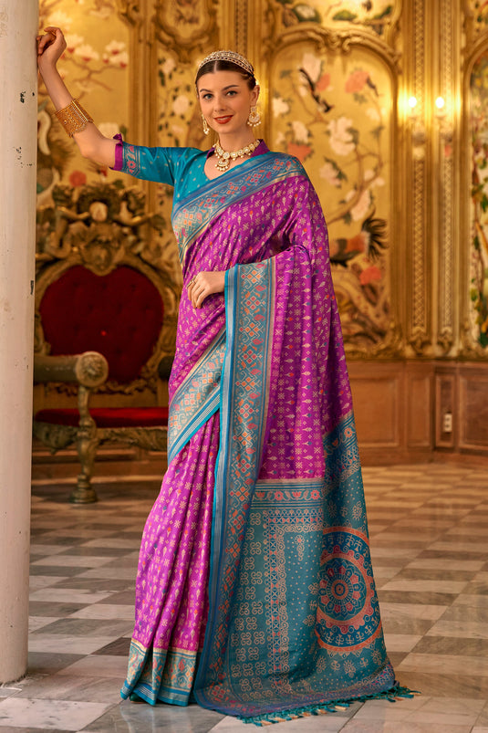 Phenomenal Weaving Designs Purple Color Banarasi Silk Saree