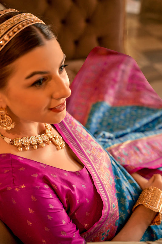 Glamorous Blue Color Weaving Designs Banarasi Silk Saree