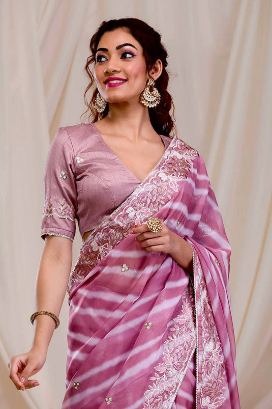 Excellent Georgette Fabric Pink Color Saree With Border Work