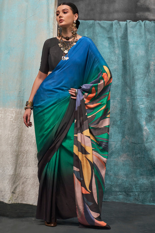 Casual Wear Imposing Printed Crepe Fabric Saree In Multi Color