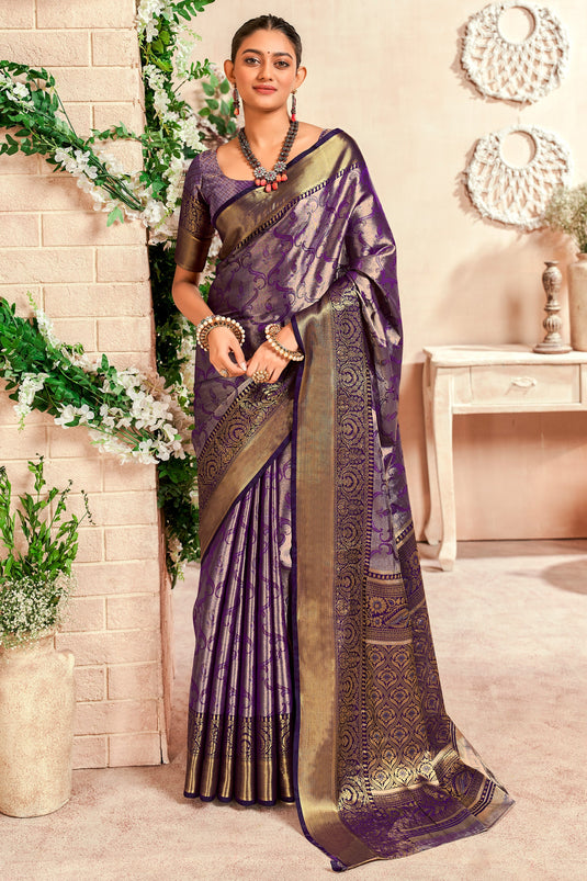 Weaving Work On Art Silk Fabric Bewitching Saree In Purple Color