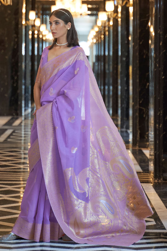 Kanika Dev Delicate Purple Color Weaving Work Art Silk Saree