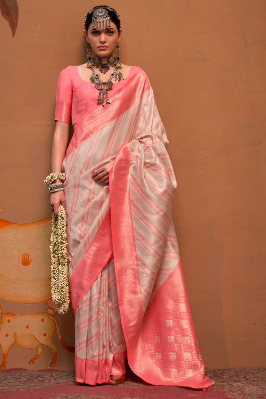 Beguiling Beige Color Handloom Weaving Silk Fabric Saree