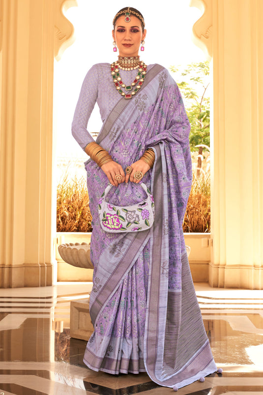 Incredible Art Silk Fabric Purple Color Digital Printed Saree